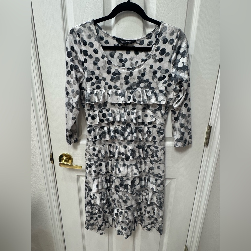 Chic Polka Dot Ruffle Dress - Black and Gray